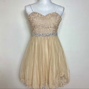 Sparkly Gold Embroidered Juniors Party Dress